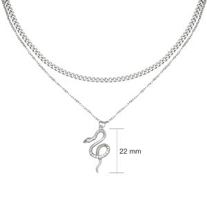 Damen Halskette chained snake aus mit Weigold beschichtetem Edelstahl mit Zirkonsteinen