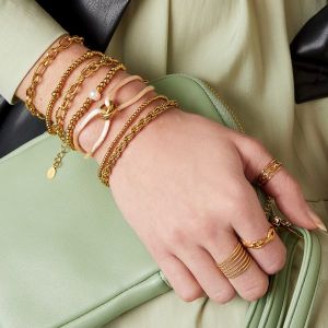 Damen Ring stack it up aus mit Gelbgold beschichtetem Edelstahl