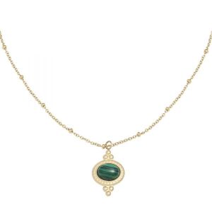 Damen Halskette mystic jewel aus mit Gelbgold beschichtetem Edelstahl mit grnem Stein