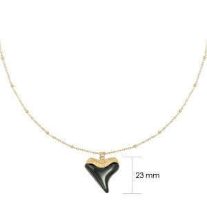 Damen Halskette black heart aus mit Gelbgold beschichtetem Edelstahl mit schwarzem Stein