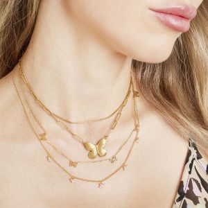 Damen Halskette butterfly chain aus mit Gelbgold beschichtetem Edelstahl