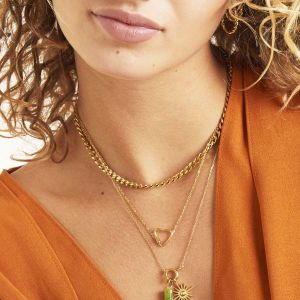 Damen Halskette chained heart aus mit Gelbgold beschichtetem Edelstahl