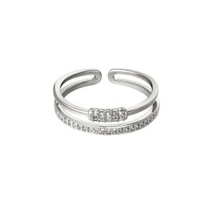 Damen Ring bling line aus mit Weigold beschichtetem Kupfer mit klaren Zirkonsteinen