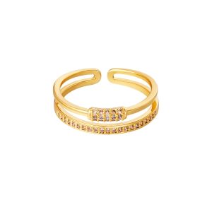 Damen Ring bling line aus mit Gelbgold beschichtetem Kupfer mit klaren Zirkonsteinen