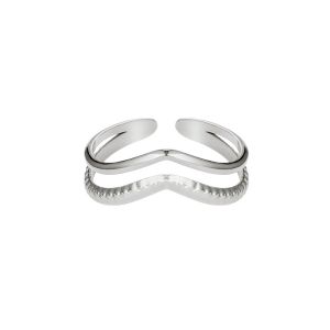 Damen Ring double wave aus mit Weigold beschichtetem Edelstahl