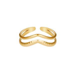 Damen Ring double wave aus mit Gelbgold beschichtetem Edelstahl