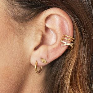 Ohrstulpe Earcuff grace aus mit Gelbgold beschichtetem Kupfer mit schwarzen Steinchen