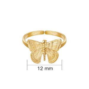 Damen Ring butterfly aus mit Gelbgold beschichtetem Edelstahl