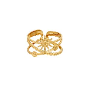 Damen Ring Sonne aus mit Gelbgold beschichtetem Edelstahl