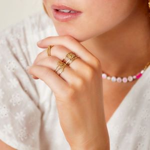 Damen Ring Sonne aus mit Gelbgold beschichtetem Edelstahl