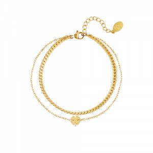 Damen Armband Kleeblatt aus mit Gelbgold beschichtetem Edelstahl