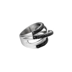 Damen Ring crossroads aus mit Weigold beschichtetem Edelstahl mit Zirkonsteinen Gre: 16