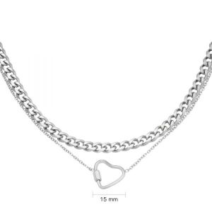 Damen Halskette chained heart aus mit Weigold beschichtetem Edelstahl