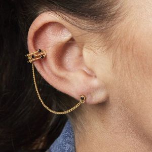 Damen Ohrring mit Ohrstulpe Earcuff zola aus mit Gelbgold beschichtetem Kupfer mit Zirkonsteinen schwarz