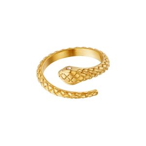 Damen Ring Schlange aus mit Gelbgold beschichtetem Edelstahl mit Zirkonstein als Auge