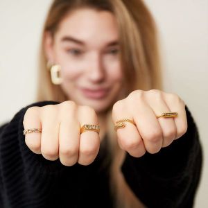 Damen Ring Schlange aus mit Gelbgold beschichtetem Edelstahl mit Zirkonstein als Auge