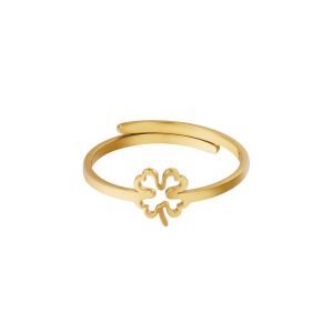 Damen Ring offenes Kleeblatt aus mit Gelbgold beschichtetem Edelstahl