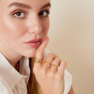 Damen Ring offenes Kleeblatt aus mit Gelbgold beschichtetem Edelstahl