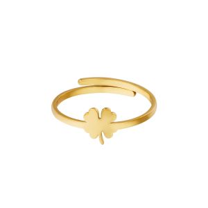 Damen Ring Kleeblatt aus mit Gelbgold beschichtetem Edelstahl