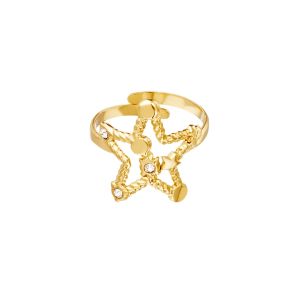 Damen Ring Stern aus mit Gelbgold beschichtetem Edelstahl mit Zirkonsteinen