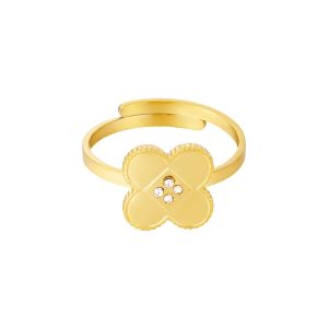 Damen Ring Kleeblatt aus mit Gelbgold beschichtetem Edelstahl mit Zirkonsteinen