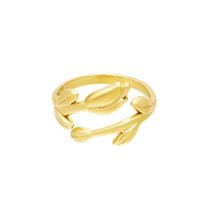 Damen Ring Blumen aus mit Gelbgold beschichtetem Edelstahl