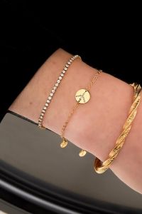 Damen Armband PEACE aus mit Gelbgold beschichtetem Edelstahl mit Zirkonsteinen