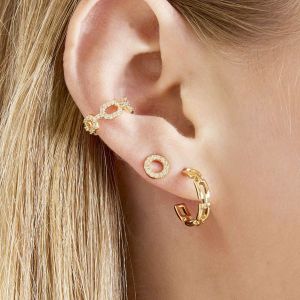 Ohrstulpe Earcuff diamond linked aus mit Gelbgold beschichtetem Kupfer mit Zirkonsteinen