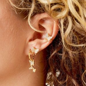 Ohrstulpe Earcuff flying diamonds aus mit Gelbgold beschichtetem Kupfer mit Zirkonsteinen