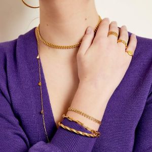 Damen Armband Bltter aus mit Gelbgold beschichtetem Edelstahl