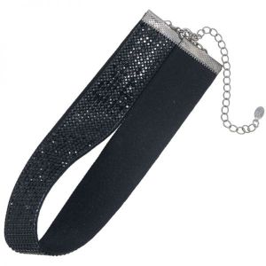 Damen Halsband choker bling aus Legierung, Glas und Polyester in schwarz