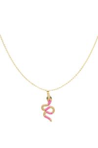 Damen Halskette Schlange aus Gelbgold beschichtetem Kupfer mit Emaille rosa und Zirkonsteinen