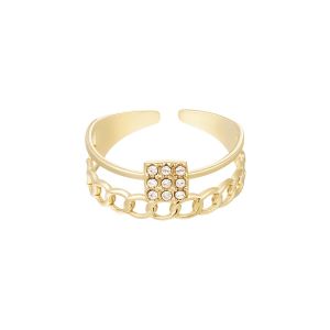 Damen Ring Doppelring aus mit Gelbgold beschichtetem Edelstahl mit Strass