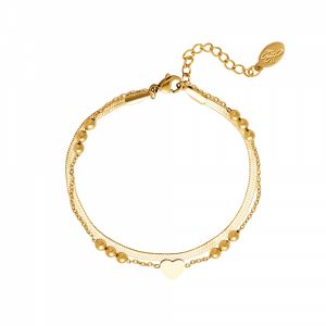 Damen Armband Herz & Kugeln aus mit Gelbgold beschichtetem Edelstahl