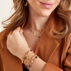 Damen Armband Herz mit rotem Stein aus mit Gelbgold beschichtetem Edelstahl