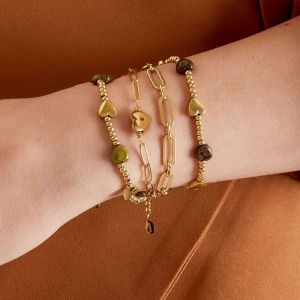 Damen Armband Herz mit rotem Stein aus mit Gelbgold beschichtetem Edelstahl