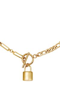 Damen Halskette chain & lock aus mit Gelbgold beschichtetem Edelstahl