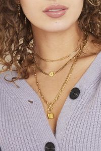 Damen Halskette chain & lock aus mit Gelbgold beschichtetem Edelstahl