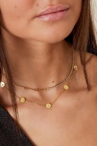 Damen Halskette PEACE aus mit Gelbgold beschichtetem Edelstahl mit Zirkonsteinen