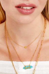 Damen Halskette Lucky aus mit Gelbgold beschichtetem Edelstahl & Naturstein trkis