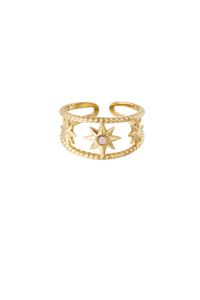 Damen Ring Sterne aus mit Gelbgold beschichtetem Edelstahl mit rosa Stein