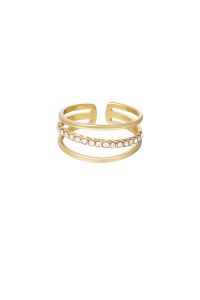 Damen Ring dreireihig aus mit Gelbgold beschichtetem Edelstahl mit Strass